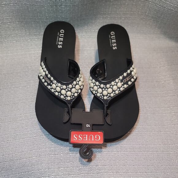 Guess Women's Silas Platform Embellished Pearl Sandal Thong Flipflop SZ 7 10 - Picture 3 of 5